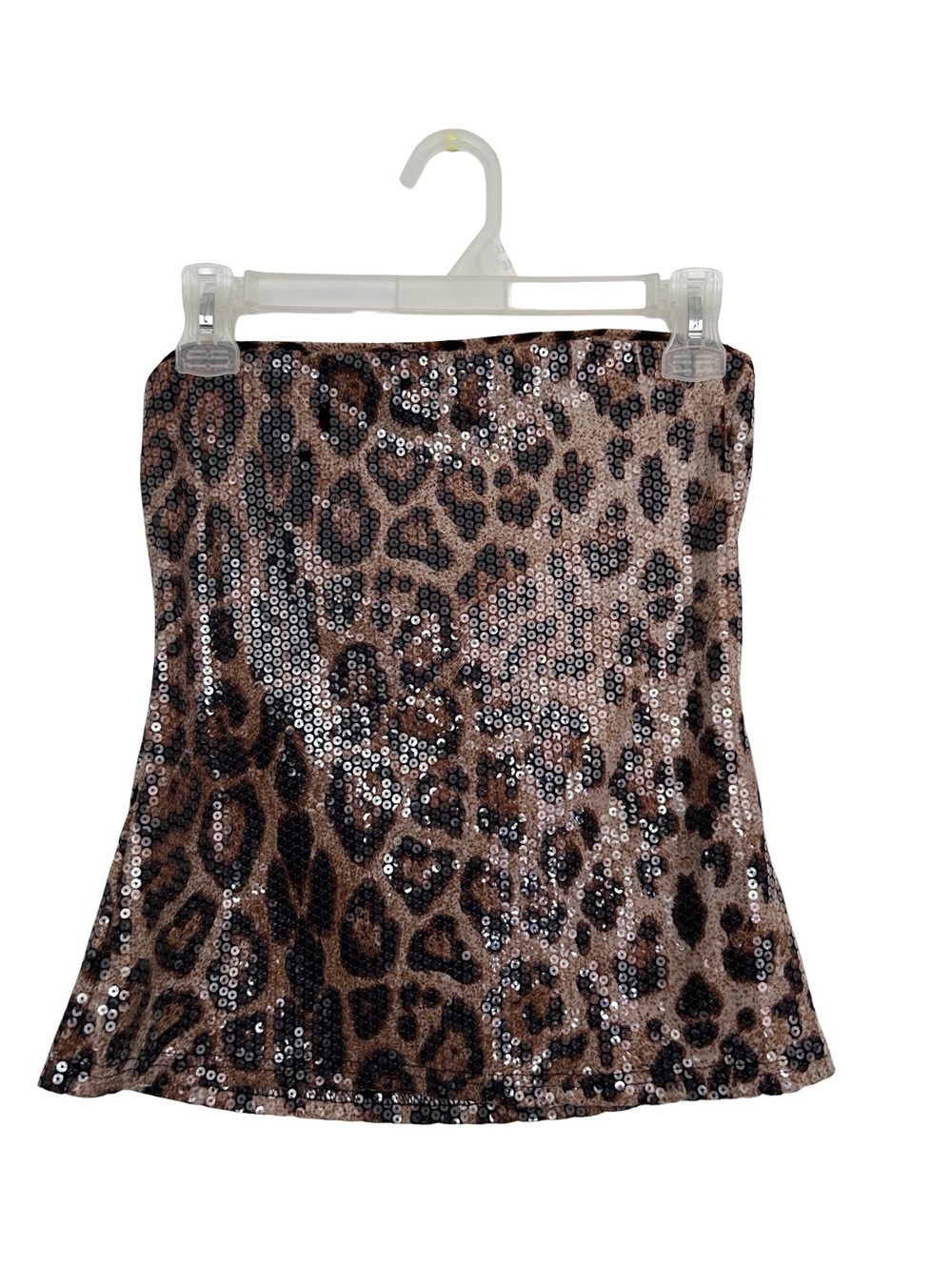 QED London Brown Sequin Leopard Print Tube Top
